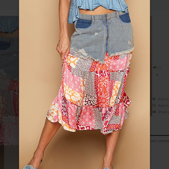 POL “ Naomi “ POL Denim Skirt with Printed Woven Contrast 29 - Picture 1 of 5